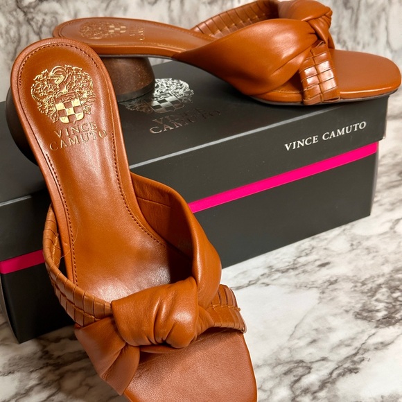 Vince Camuto Tan Leather Mules with Braided Detail - Picture 3 of 5